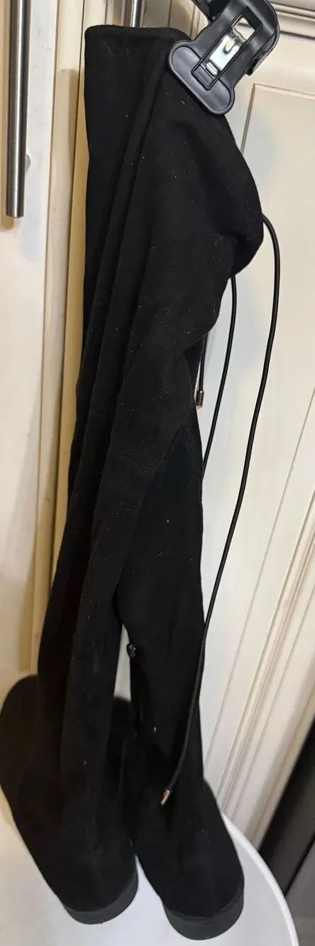 Yoki Women's Anora Faux Suede Lace Up Over The Knee Boots Black Size 8